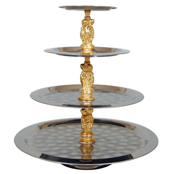 4-Tiered Serving Stand (Stainless w/ Gold Accents)