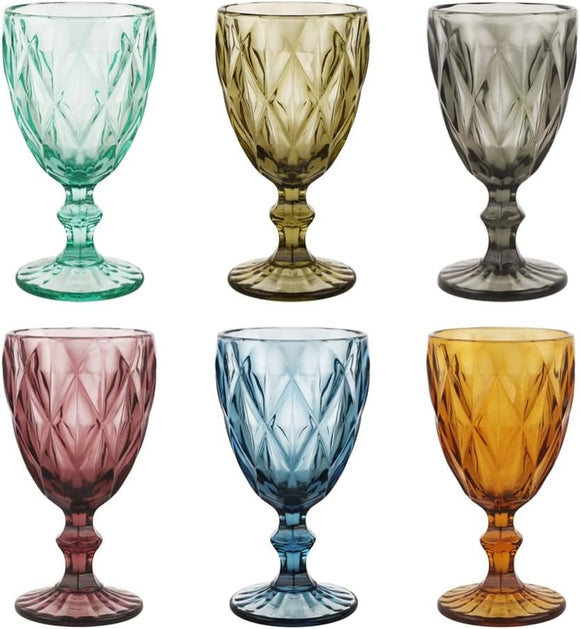 Vintage Glass Goblets Multi Colored